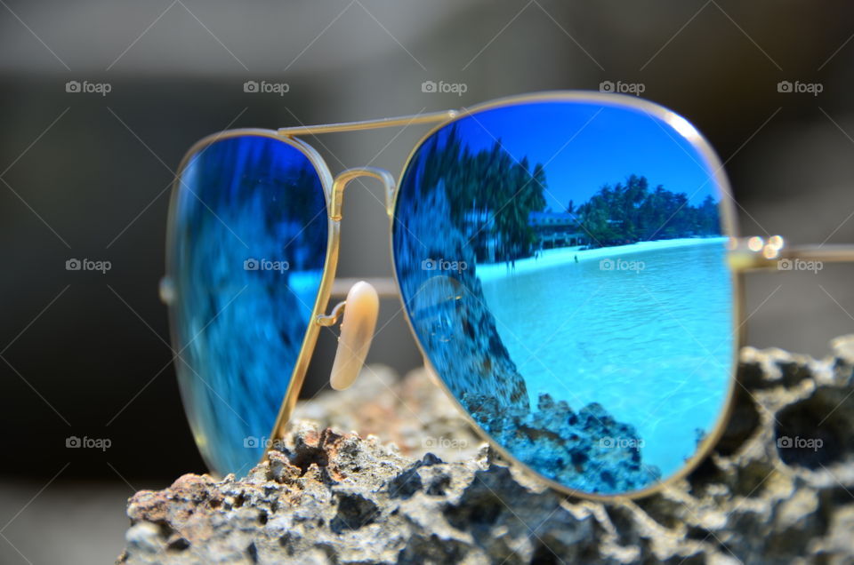Boracay beach from different perspective - reflection in glasses