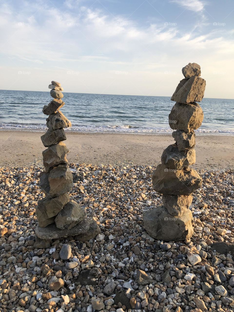 Stone towers on beach