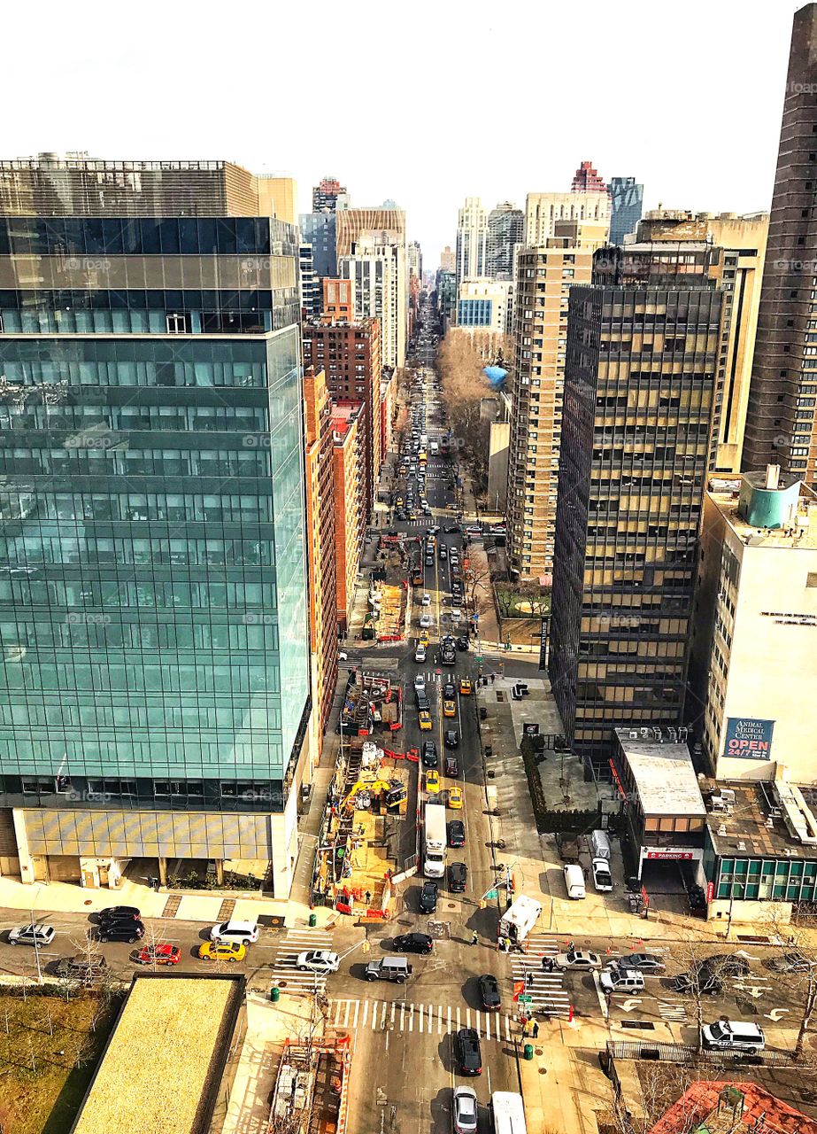 View from the Roosevelt Island Tramway of Midtown East  