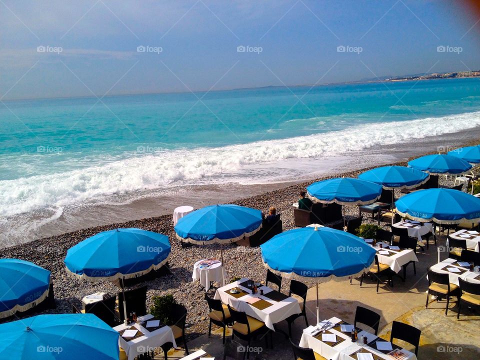 Nice, France. beachfront restaurant 