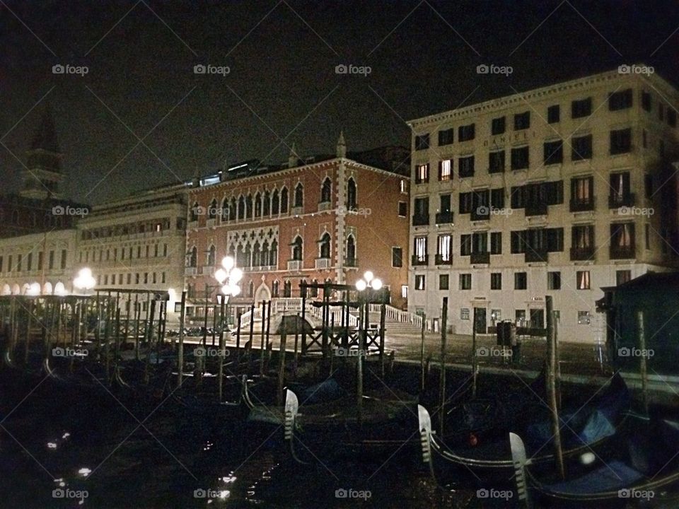 San Marco Quarter with gondolas at night