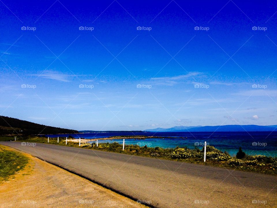 Coastal road. Road on Brumy island, Tasmania