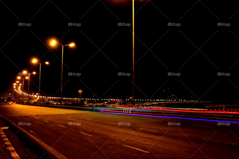 dreamy light trails in the night