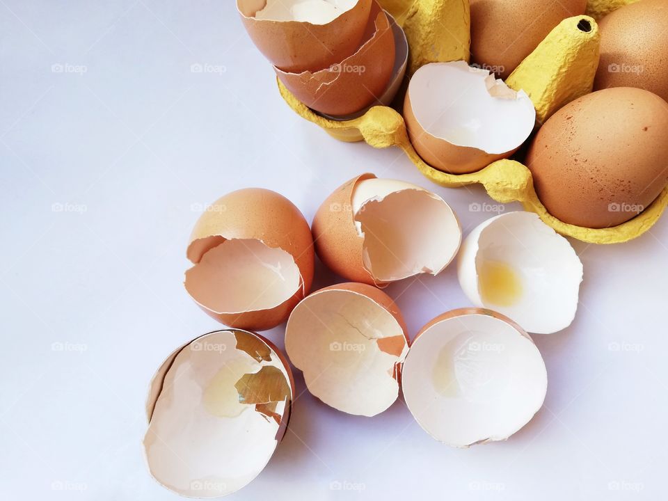 Broken egg shells photographed from above