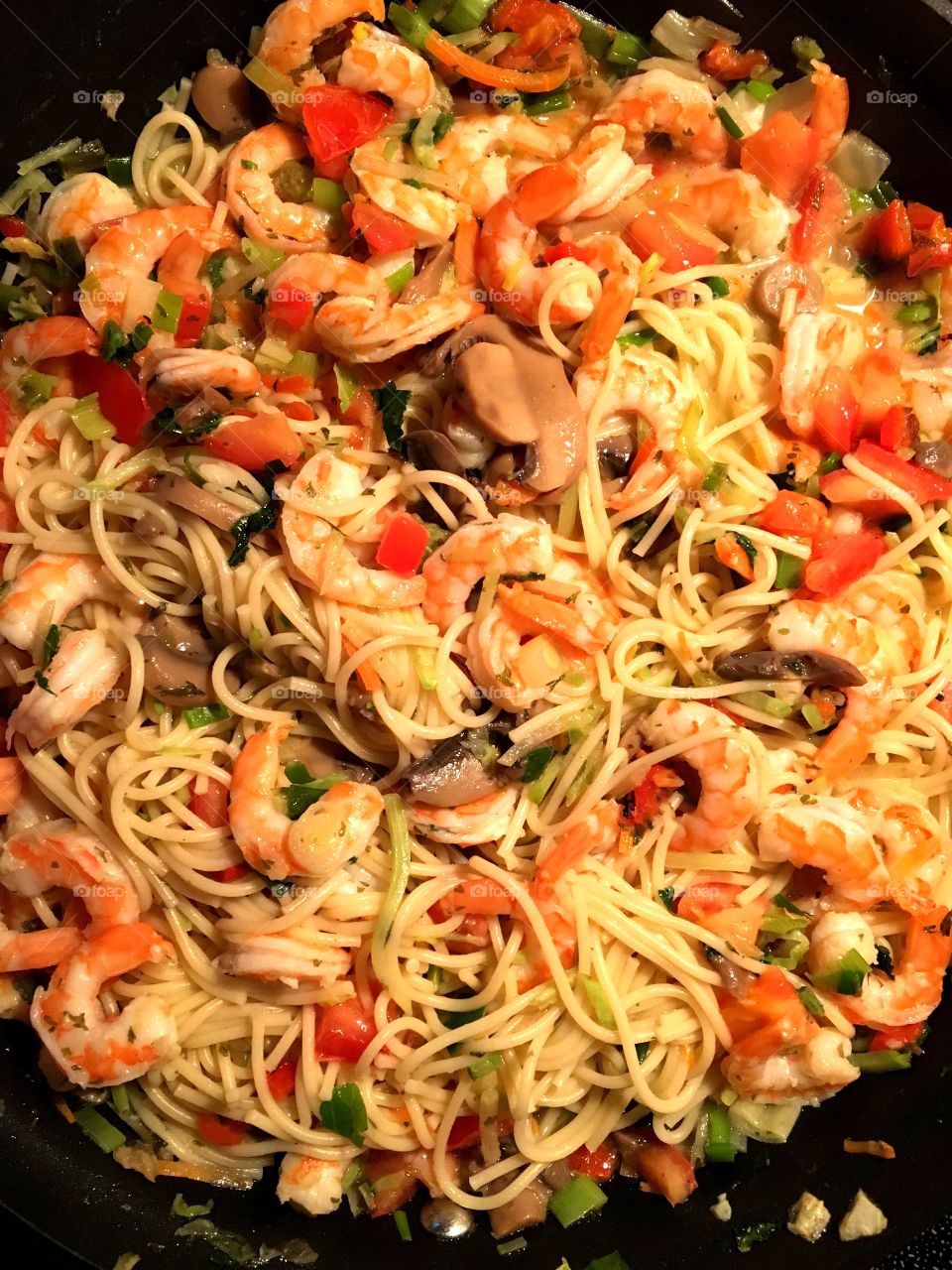 Shrimp and vegetables with pasta