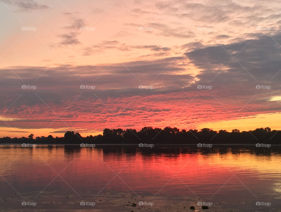 magic dawn on the river in summer