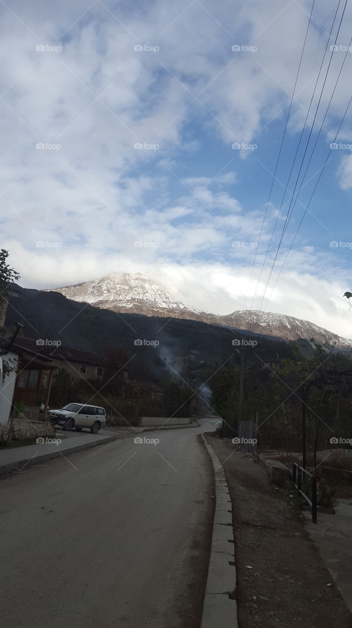 Snow Is Starting in Mountain of Moglicë Korçë Albania.