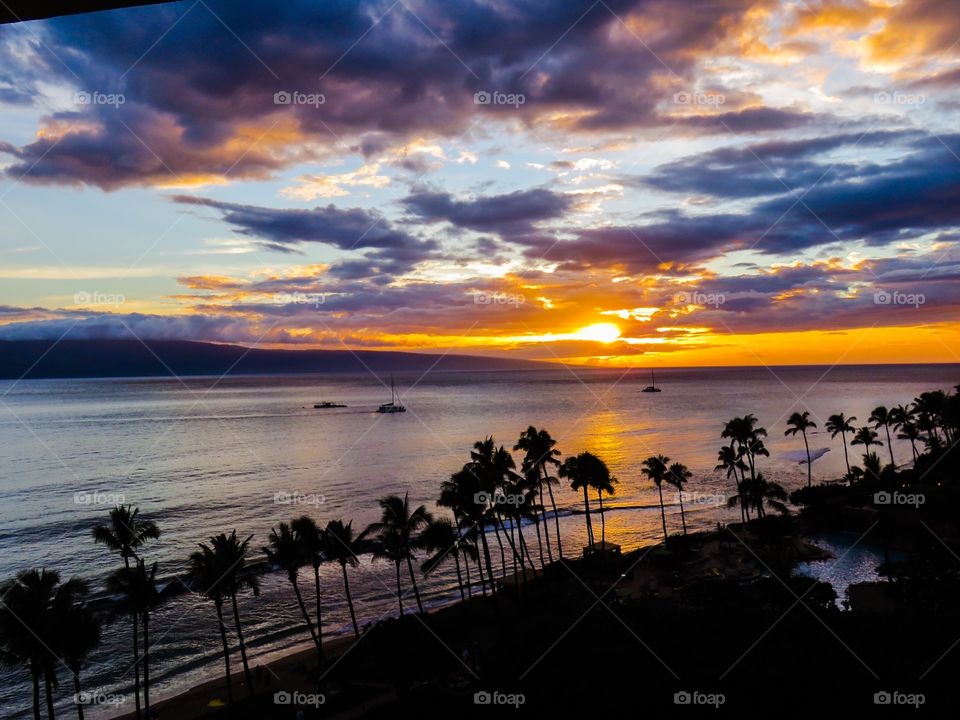 Scenic view of sea at sunset