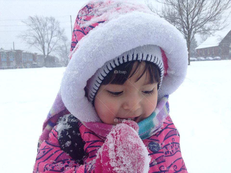 Close-up of a girl in winter season