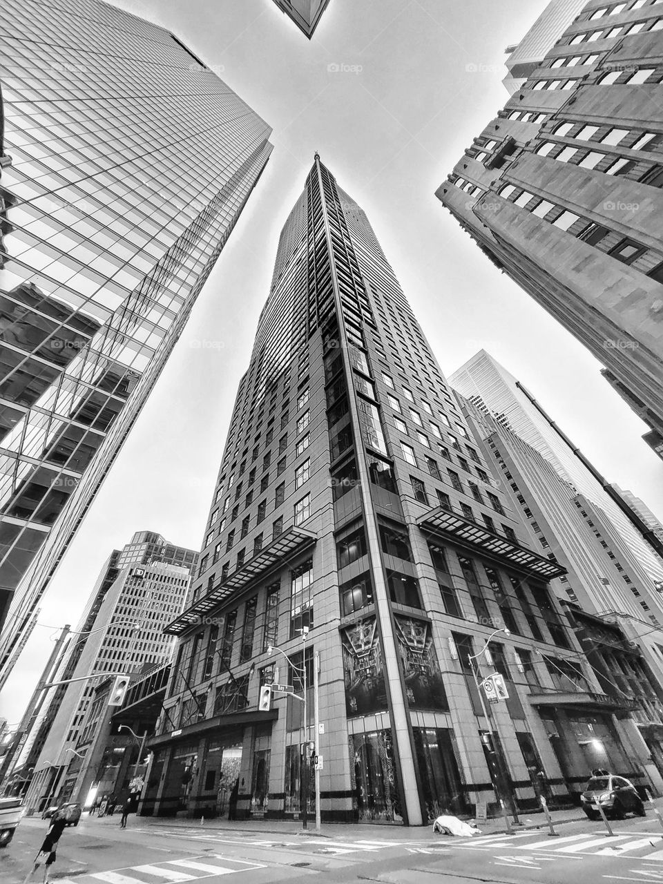 Scenic city view of Toronto,  Canada.  Urban big city life.  Traffic road, architecture,  cars,  streets