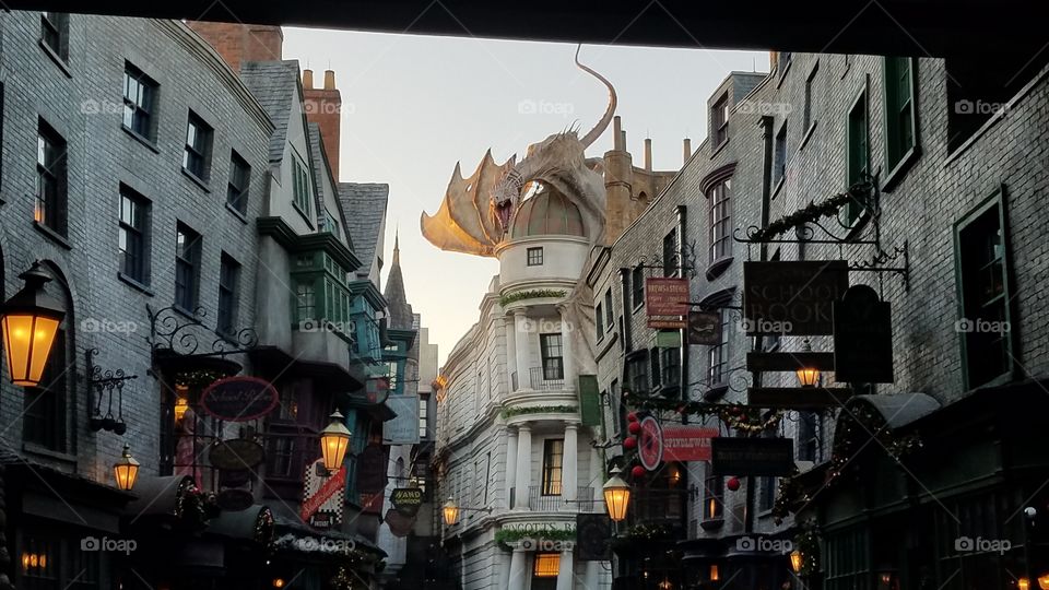 Diagon Alley in sunset