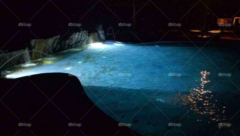 Grotto pool at night