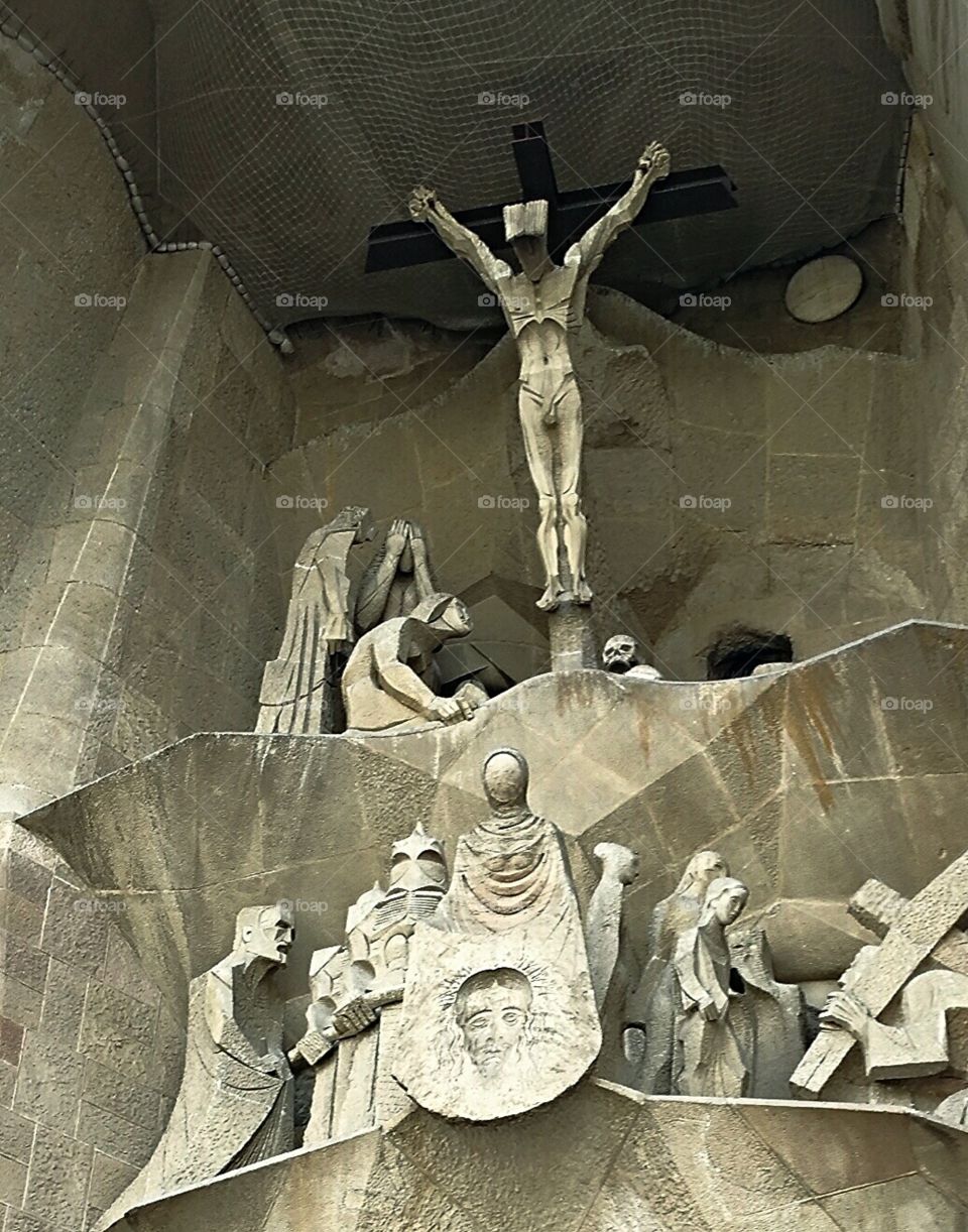 The Crucifixion. Sunset Side Sagrada Familia