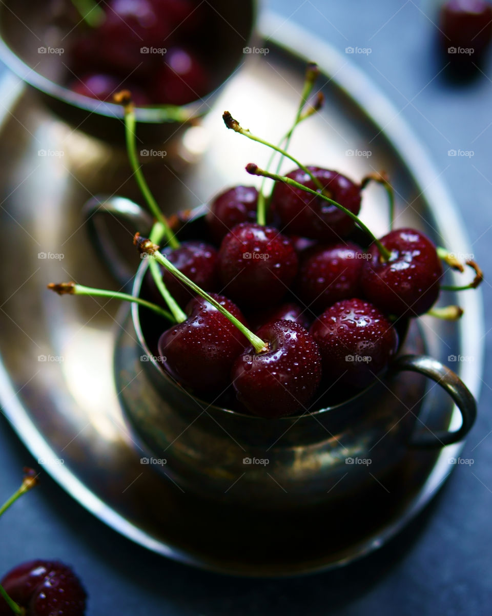 Cherries in steel container