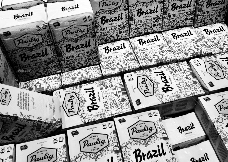 Stock of Brazil Coffee packets in Black and White 