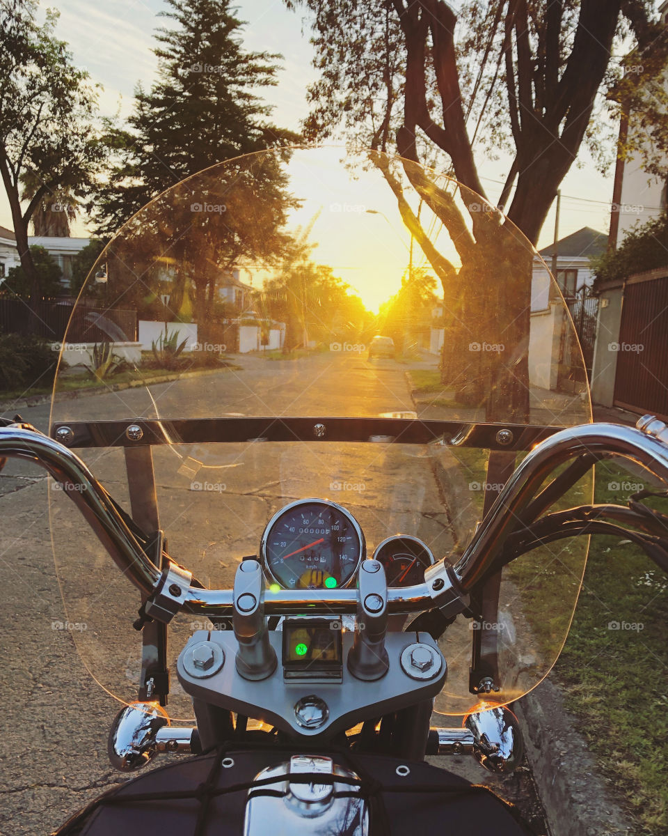 sunset view by motorcycle