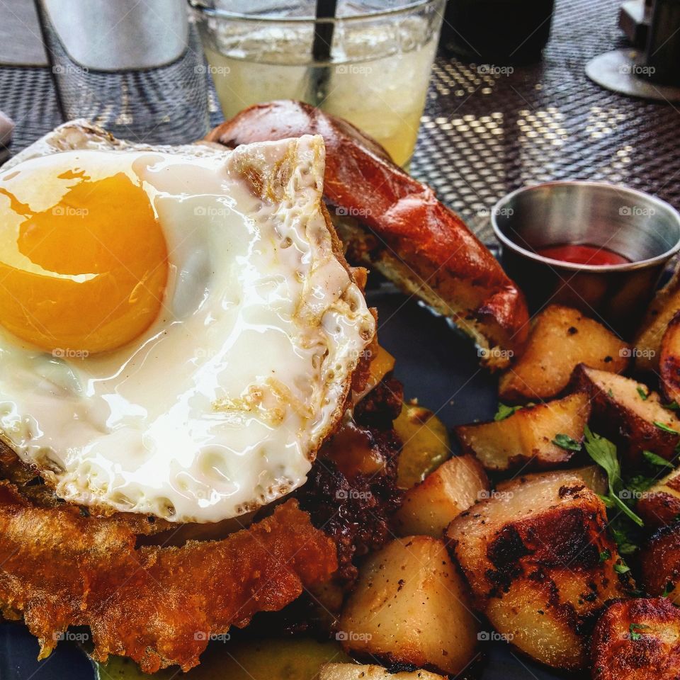 Brunch Burger and homefries at 50 West in Plainville, Connecticut. One of my favorite brunch spots!