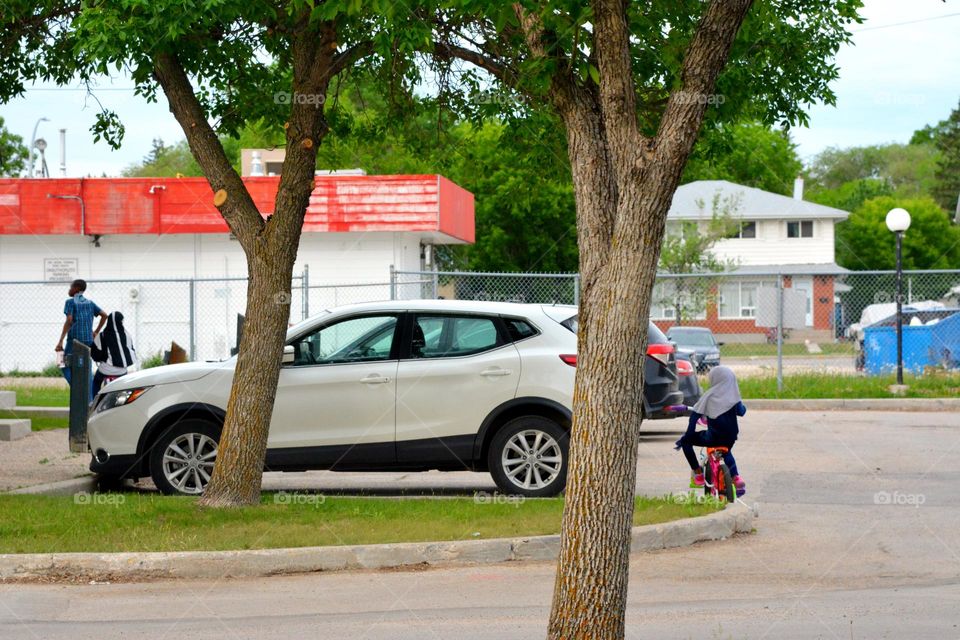 white car on a street