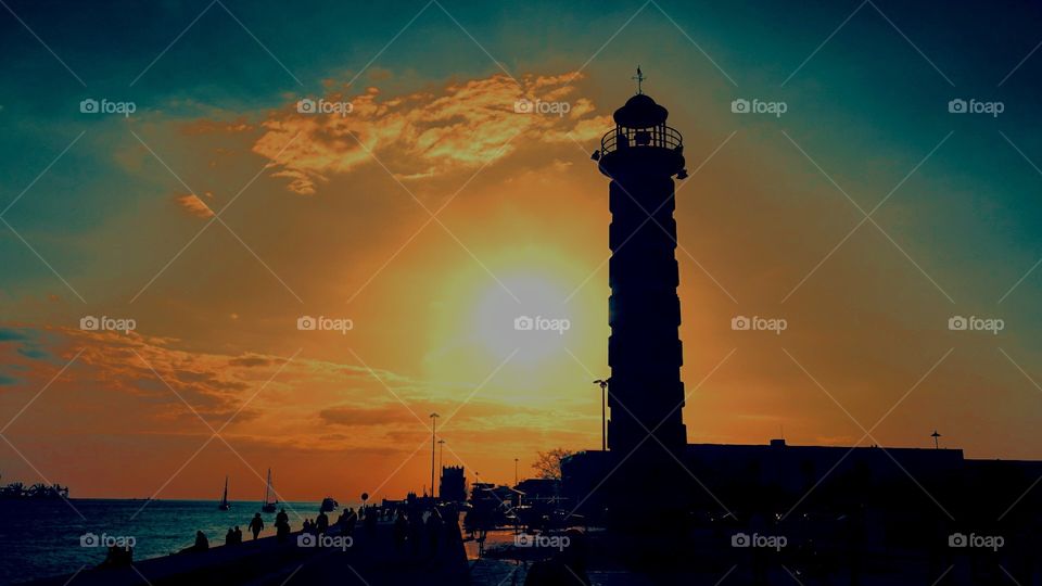 Lighthouse silhouette at Belém - Lisbon