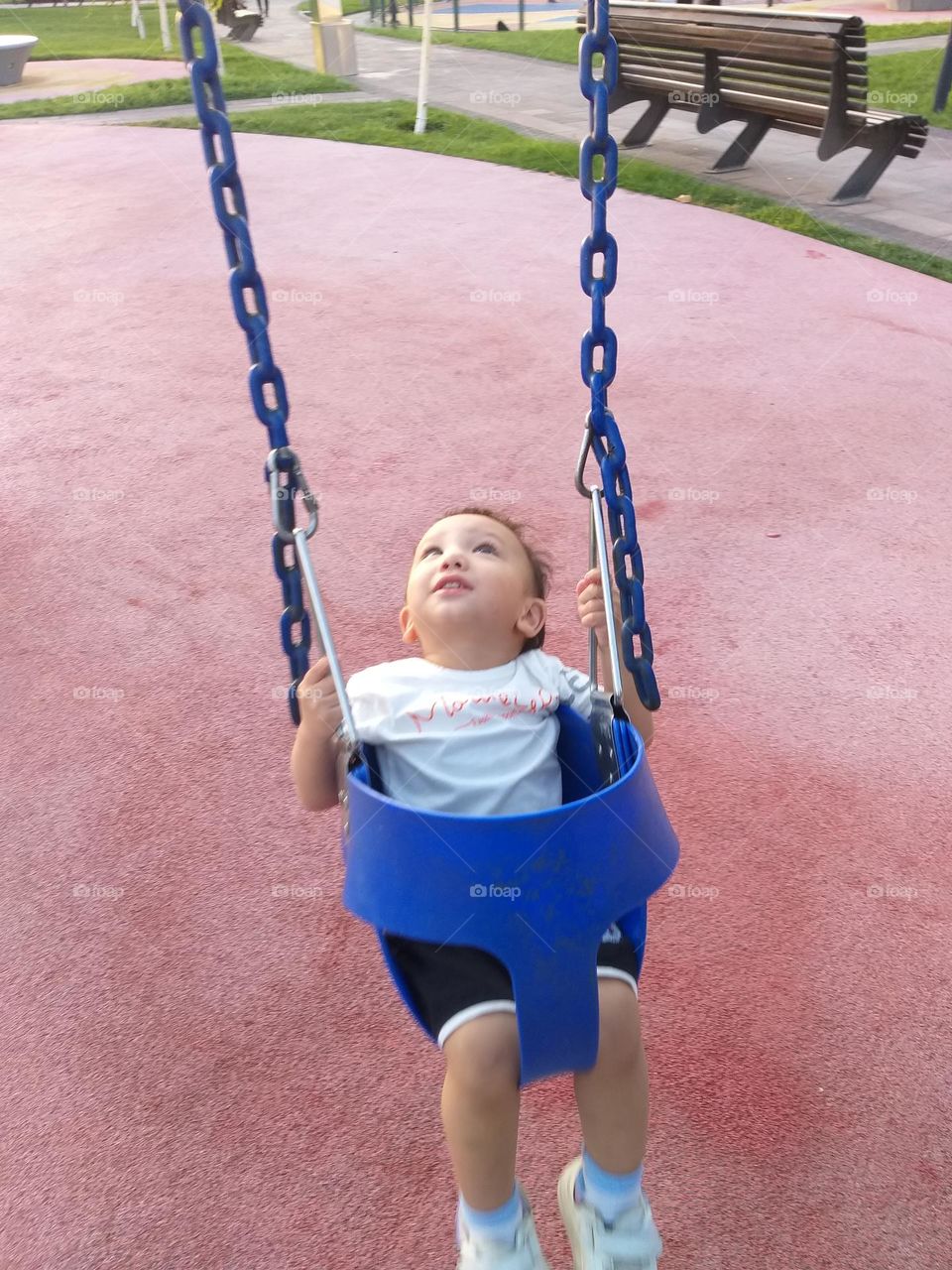 "Little child with a flying kite"