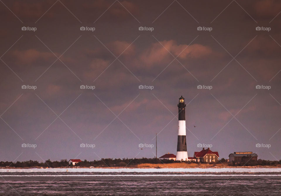 Lighthouse at dusk.