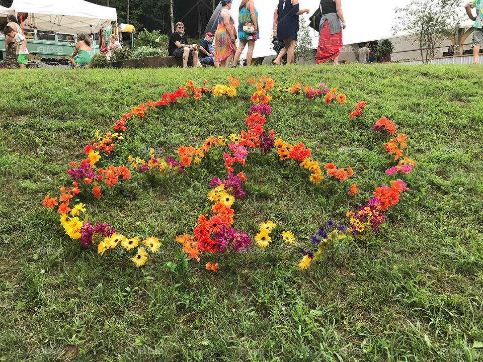 Peace sign made with flowers