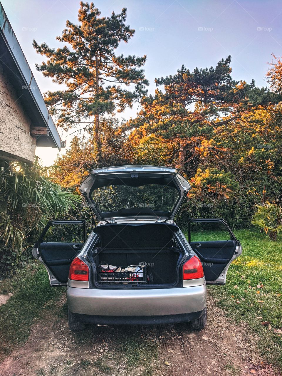 Background from the car outdoor. Car trip fees.  Preparing for adventure.  Let's hit the road!