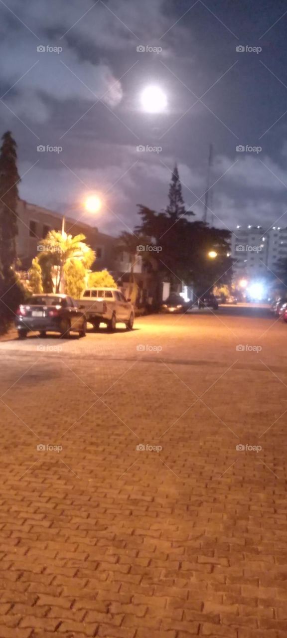 Full moon with bright lights