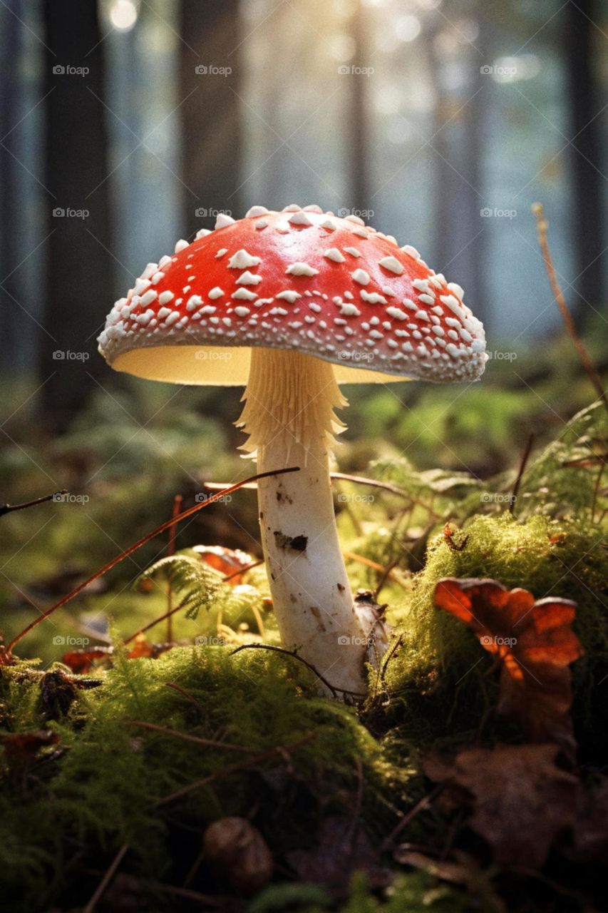 Amanita muscaria (fly agaric) poisonous mushroom 