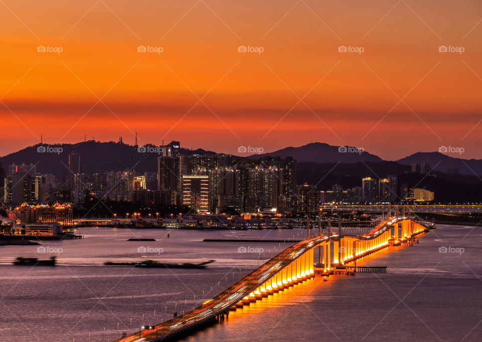 The Connecting bridge between two island at dusk scene