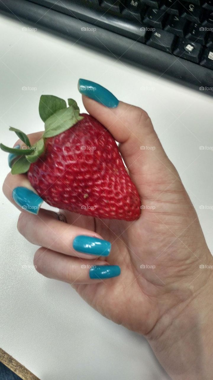 blue nails and big strawberry