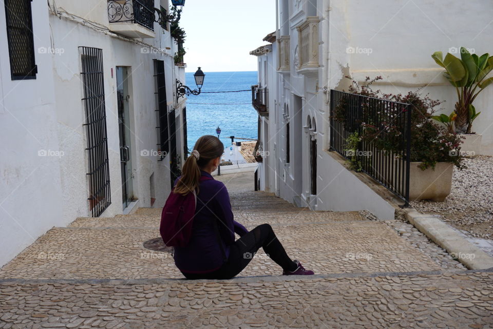 Street#oldtown#view#sea#houses#human#girl