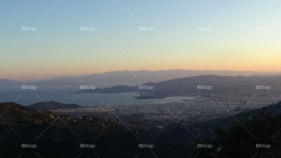 City sunset seen from the mountain