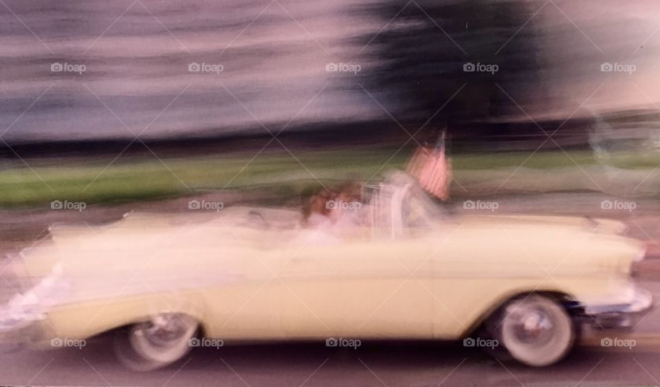 Classic car in motion 