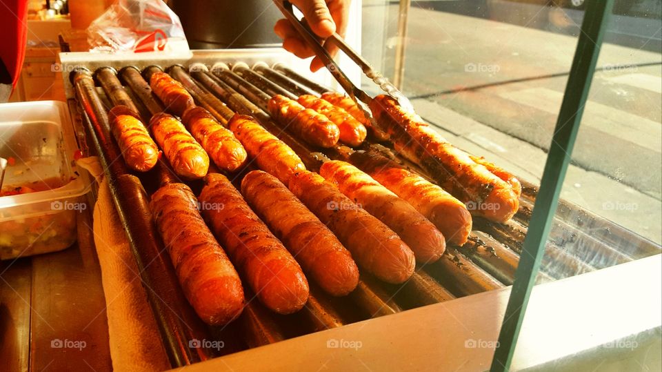 Close-up of hot dog on grill