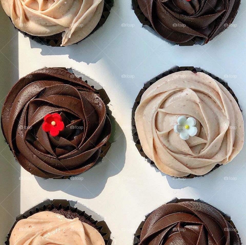 Strawberry yogurt and chocolate ganache cupcakes for afternoon treats 