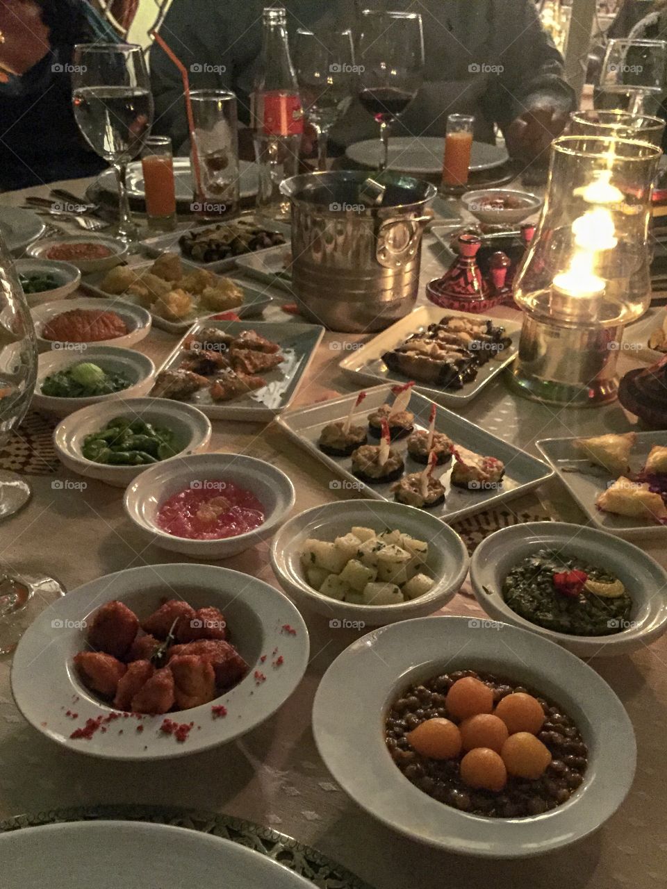 Table full of typical Foods in Morocco