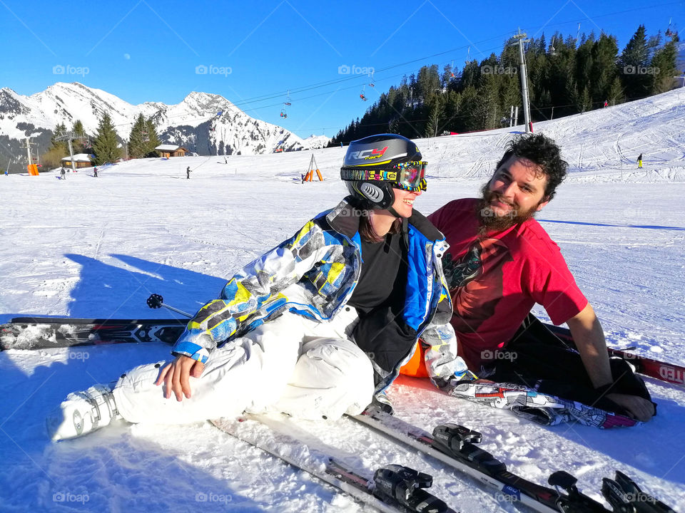 Couple having fun at ski resort