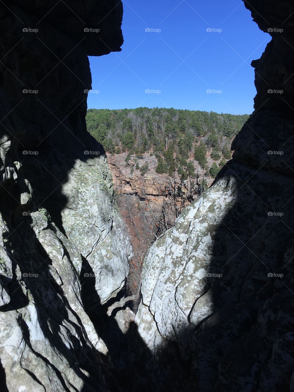 Looking down through the rocks
