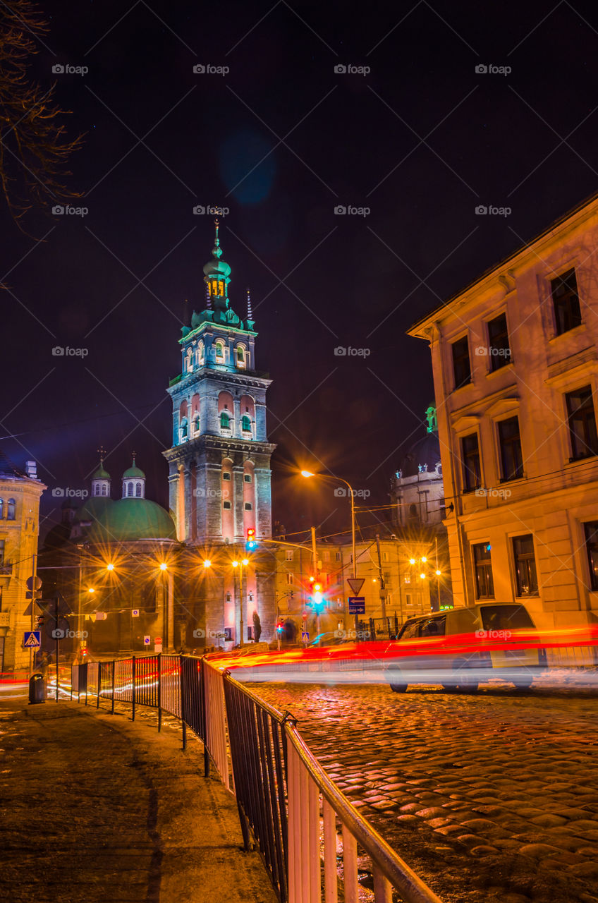 Lviv cityscape during the sunset