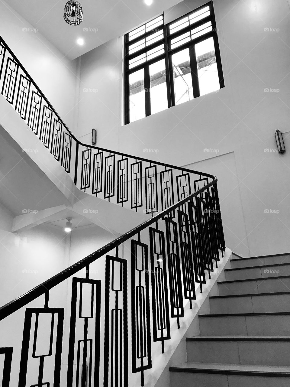 Step by step to stairs black and white window 
