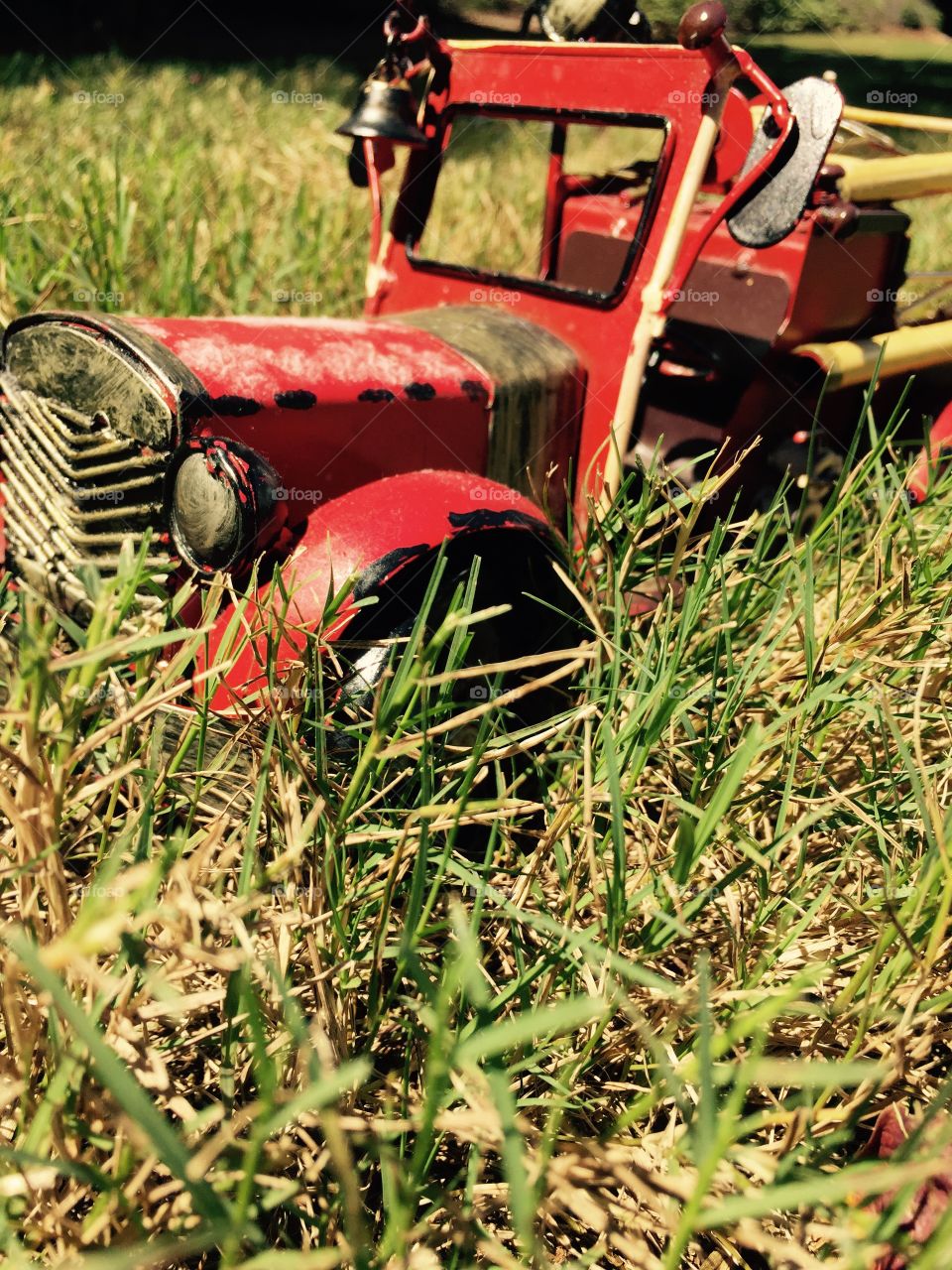 Old vintage ambulance in grass. Vintage car on grass 