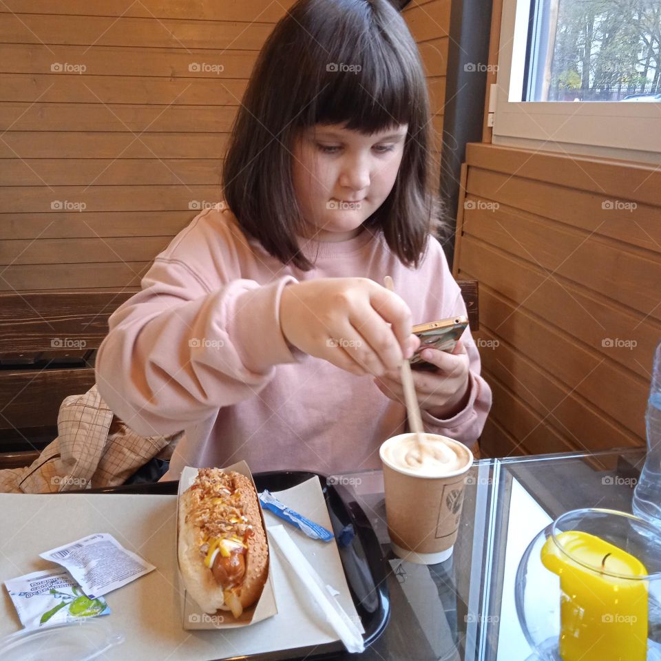 Have a break☺ drink some coffee ☕ and eat hot dog🌭