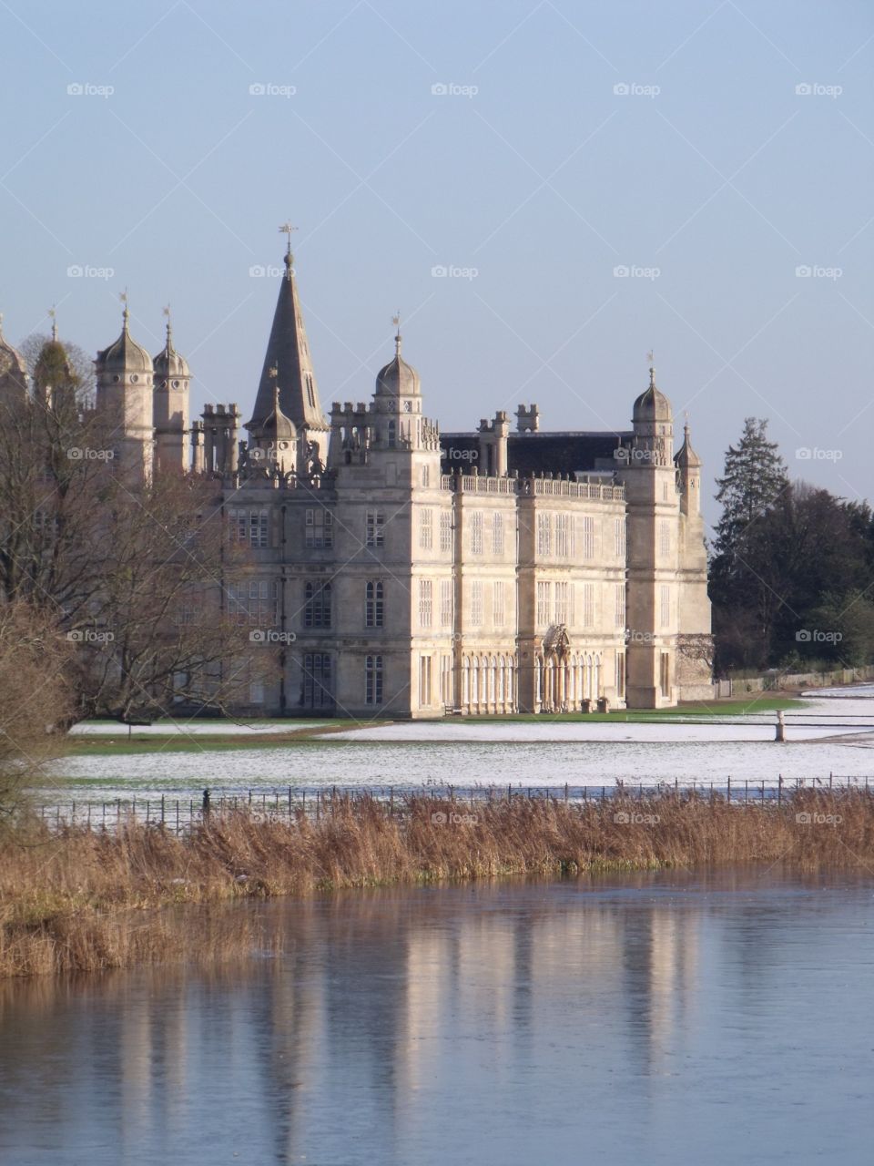 Burghley house Stamford Lincolnshire uk in snow