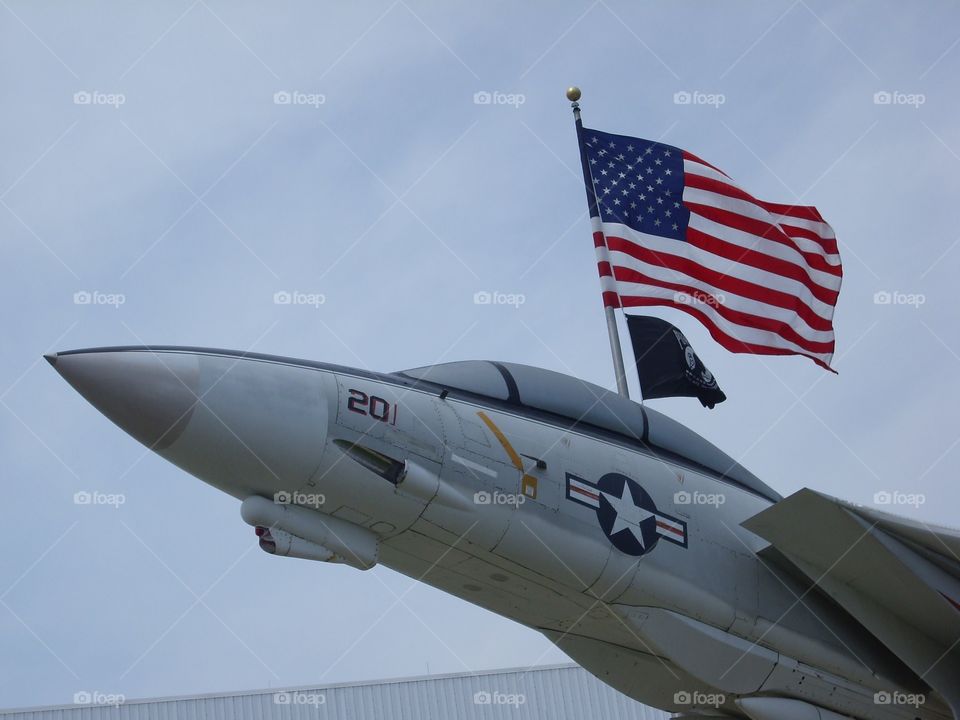 United States flag and a Air Force plane