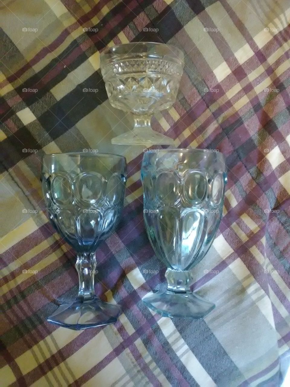 1970 vintage glasses and whatnot clear glass with three different designs
