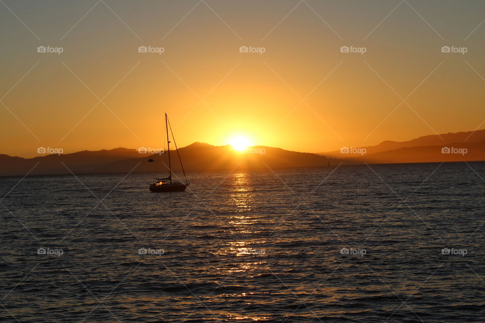 Sunset, Water, Sea, Ocean, Watercraft