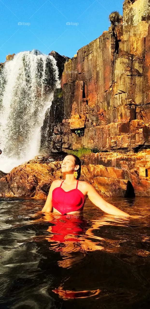 woman waterfall
