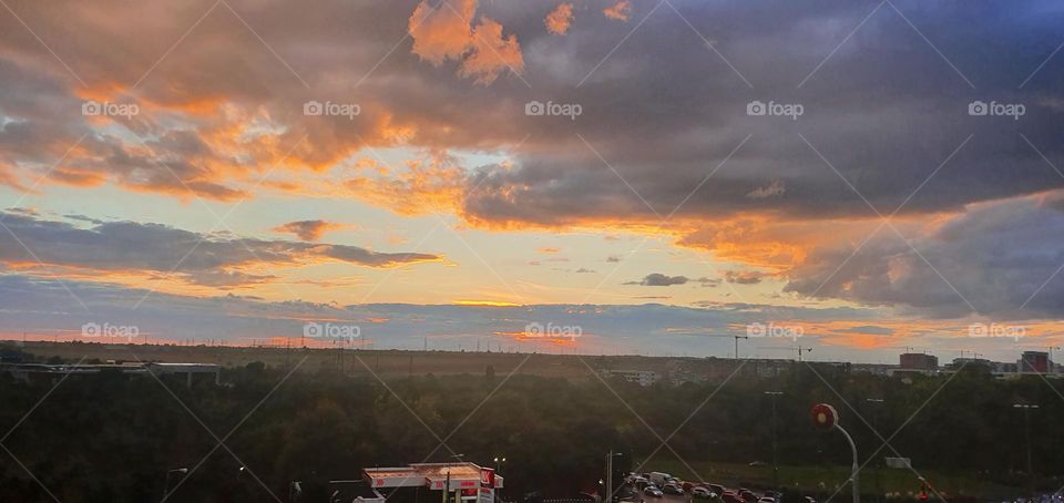 Orange clouds on the sky