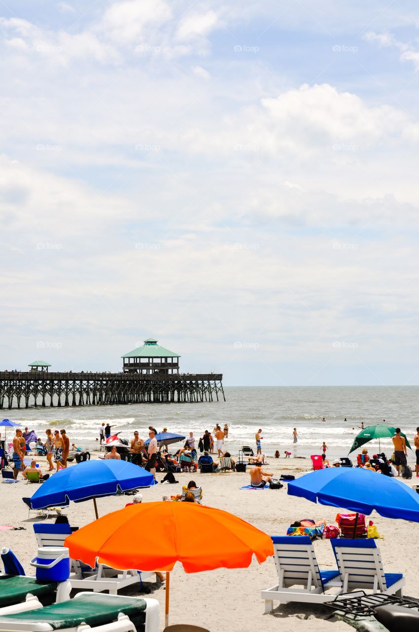 People enjoying at Folly beach, South Carolina